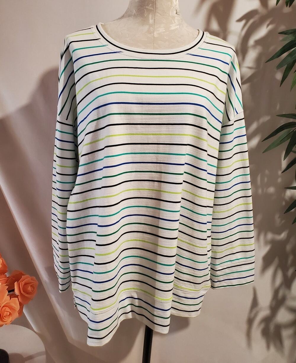 T by Talbots Striped Pullover Sweatshirt Size 2X Coastal Stretch Cotton Summer